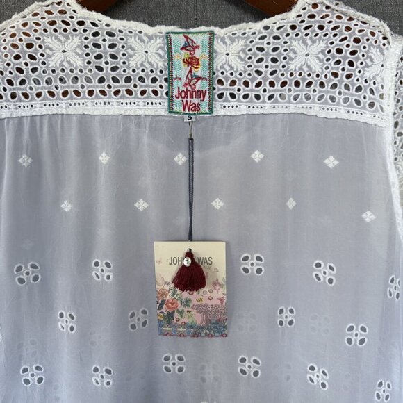 Johnny Was Darla Tunic White Embroidered Eyelet Lace Short Sleeve Swing Top - Picture 11 of 14